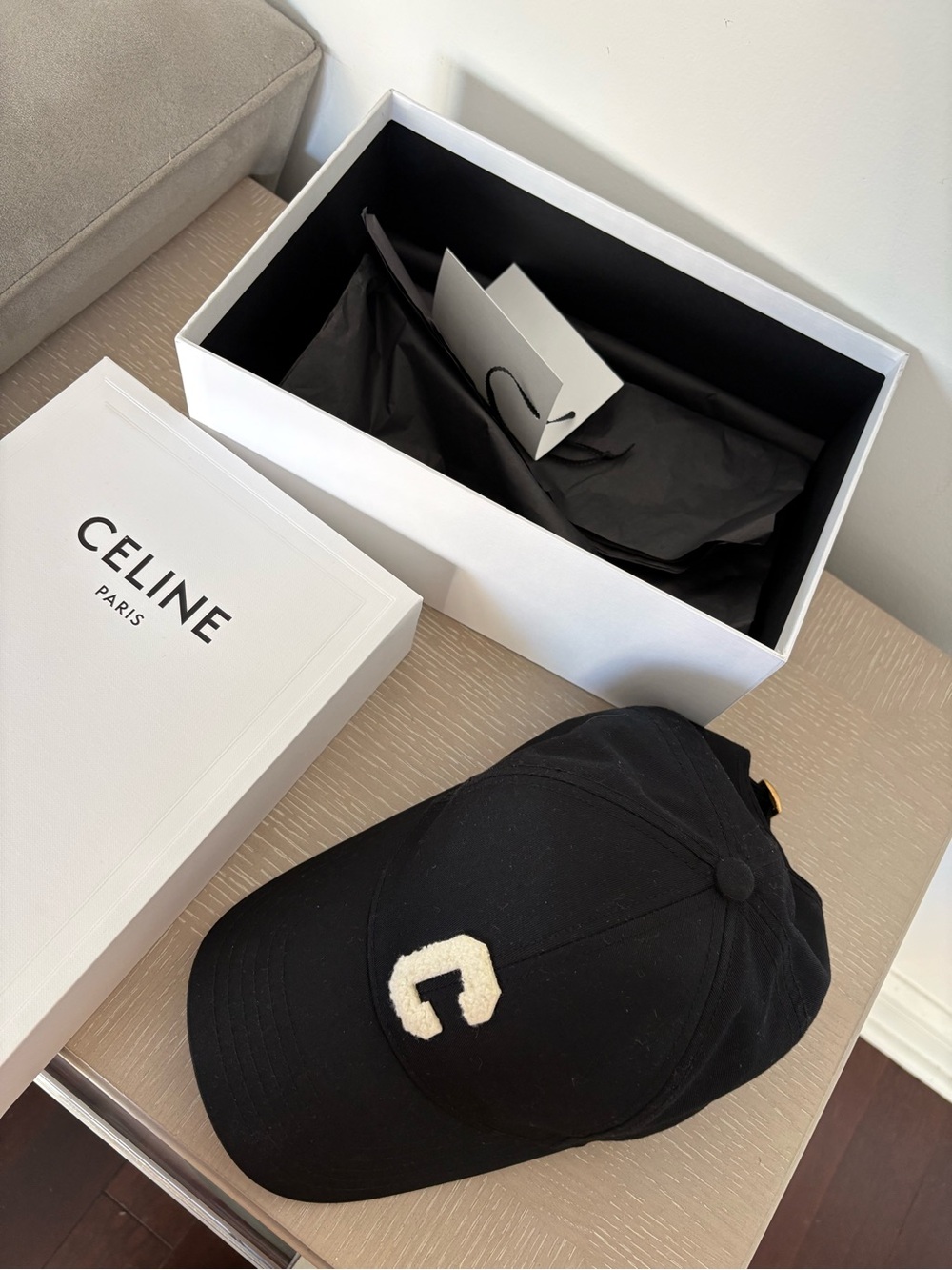 CELINE Black Cotton Baseball Cap Logo C Kaia Gerber 2021 Campaign Size S Unisex - Picture 15 of 16